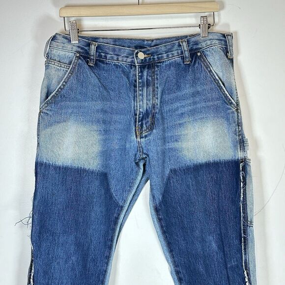 MNML 118 Work Flare Denim Mens Size 32x34 Distressed Patch Jeans 100% Cotton - Picture 6 of 15